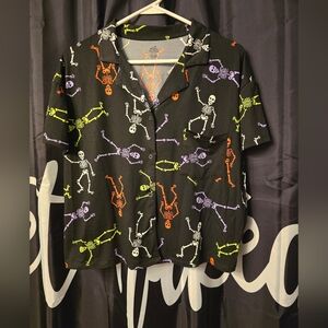 Skeleton Print Button-Up Shirt